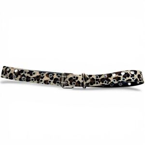 Vintage Leopard fuzzy Print Double-Row Grommets belt  - Women